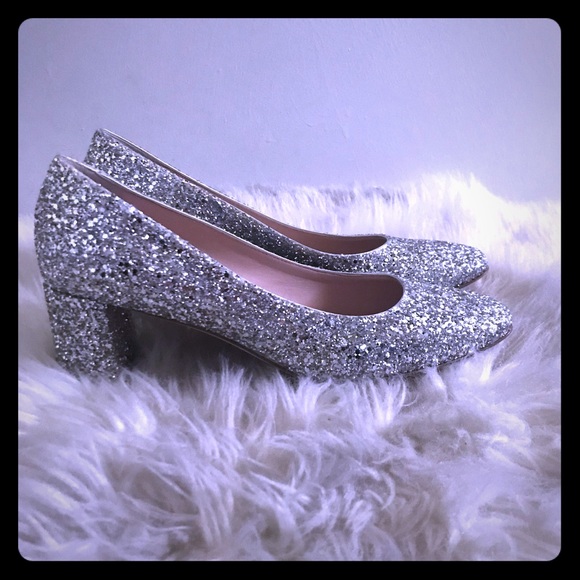 kate spade Shoes - Kate Spade size 8.5 Silver Glitter Dolores Heels